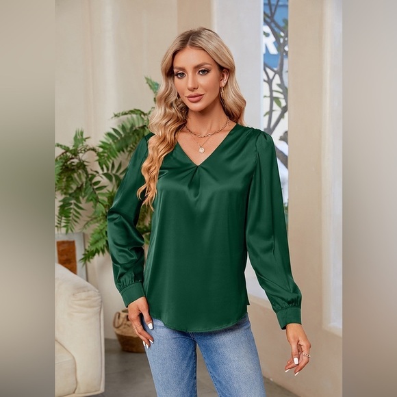 Graceful Comfort V-Neck Long Sleeve Top - Picture 1 of 5